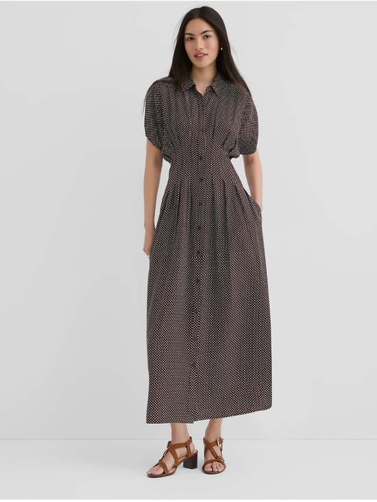 LOFT Dresses & Skirts - Loft Brown White Polka Dot Pindot Pleated Midi Shirtdress New S